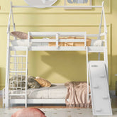 Bellemave® Twin over Queen House Bunk Bed with Climbing Nets and Climbing Ramp - Bellemave